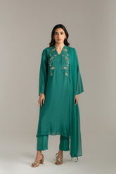 3 Piece Khaddi Net Embroidered Suit (FL0026)